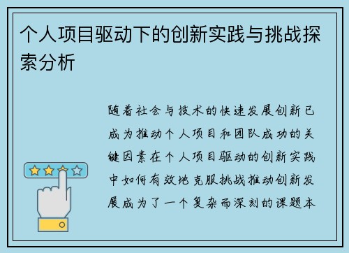 个人项目驱动下的创新实践与挑战探索分析