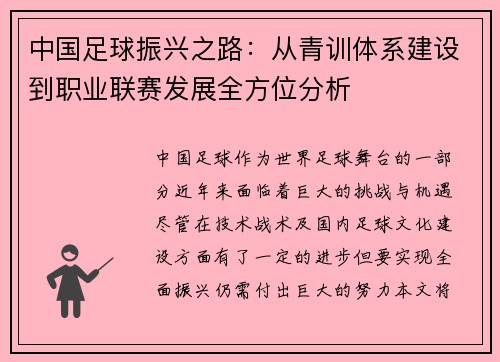中国足球振兴之路：从青训体系建设到职业联赛发展全方位分析
